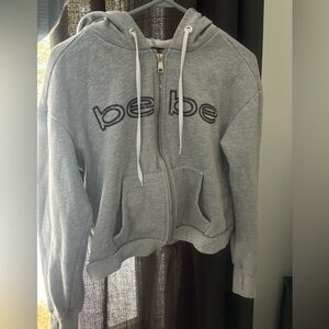 bebe Light Gray Logo Zip Hoodie